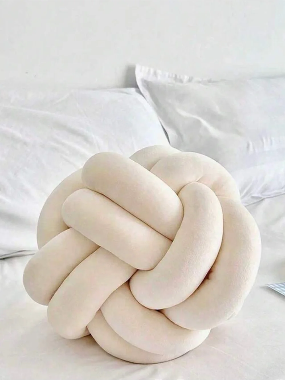 Plush Cream Knot Decorative Throw Pillow - Soft Sculptural Accent